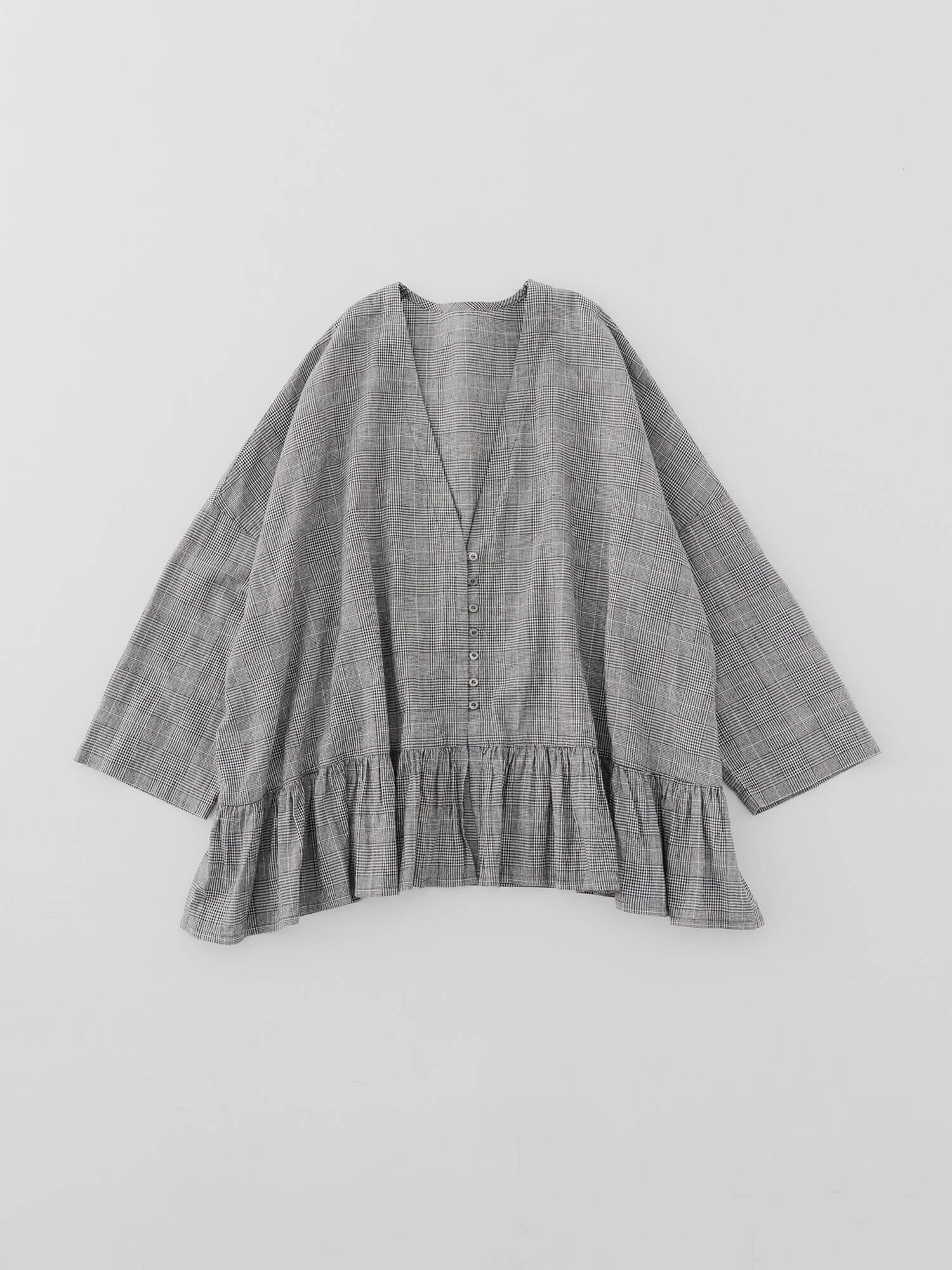 Cotton Linen Glen Check Frill Blouse
