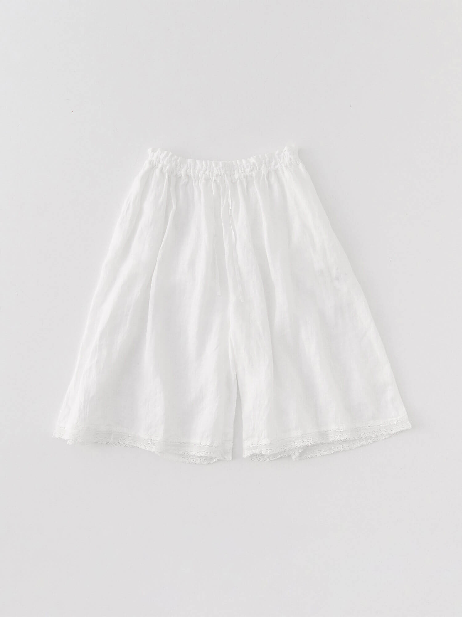 	Linen Lace-Trimmed Gathered Pants