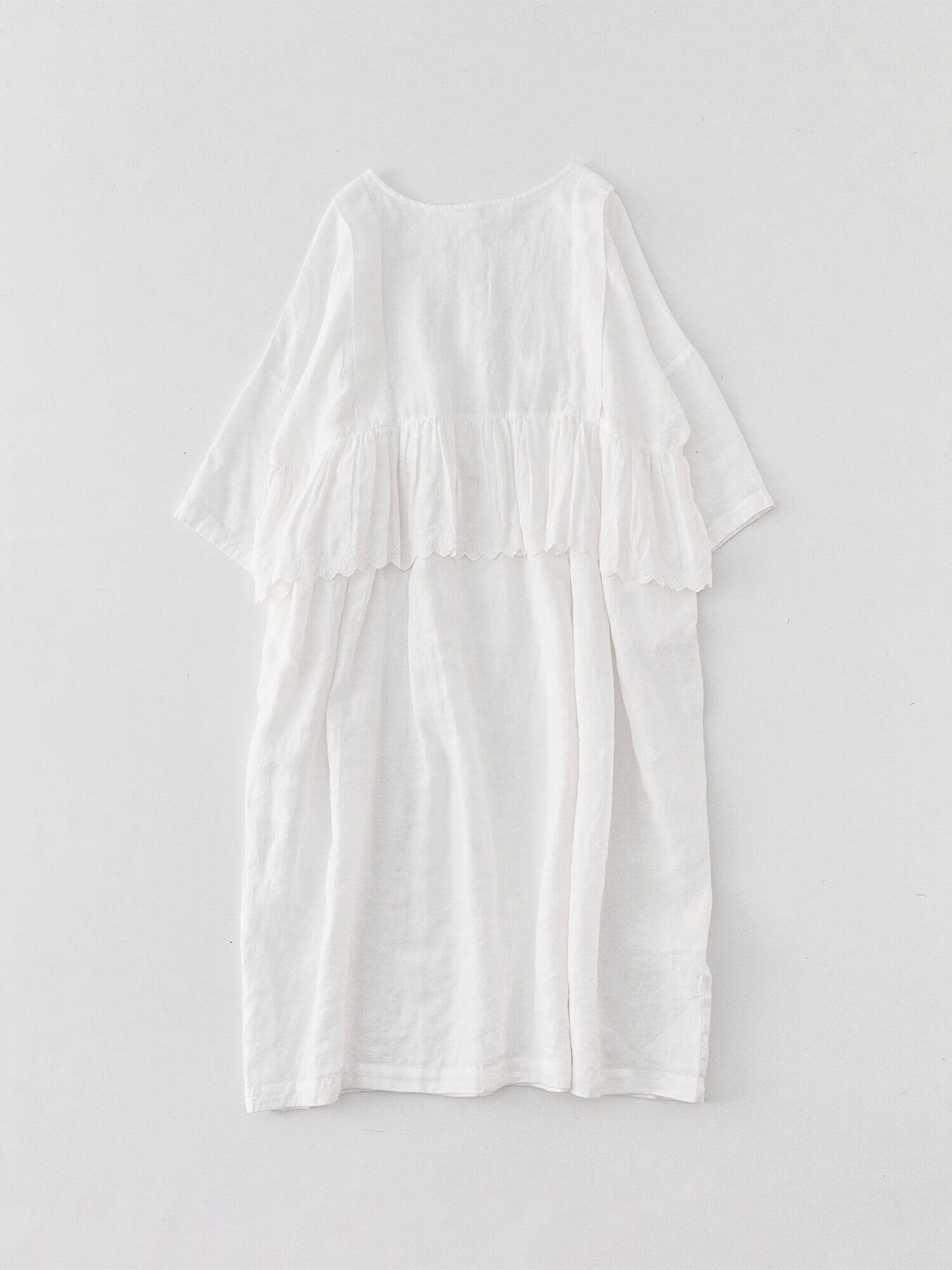 Linen Scallop Lace Two-way Peplum Dress