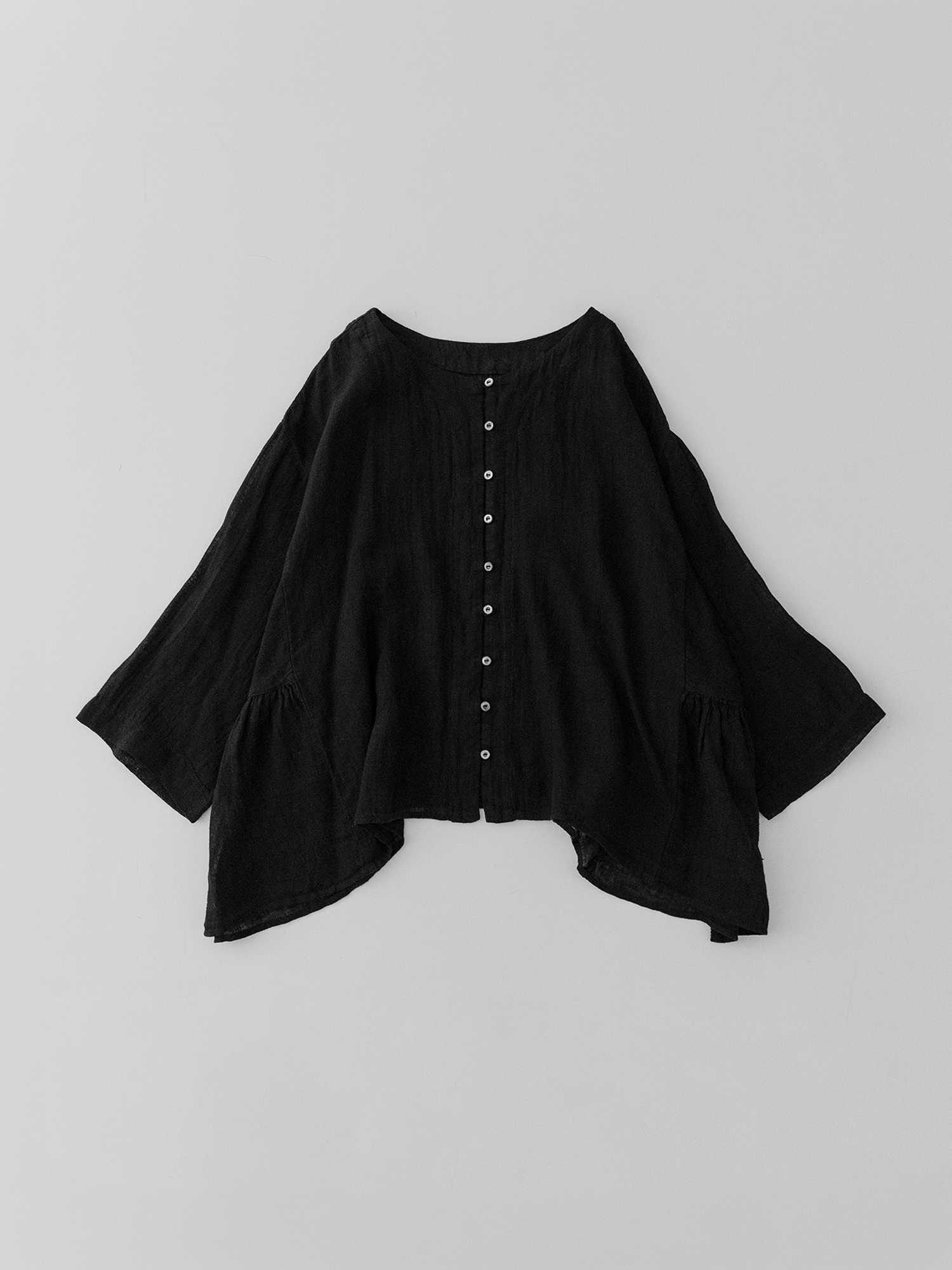 Linen Gauze Side-Gathered Blouse
