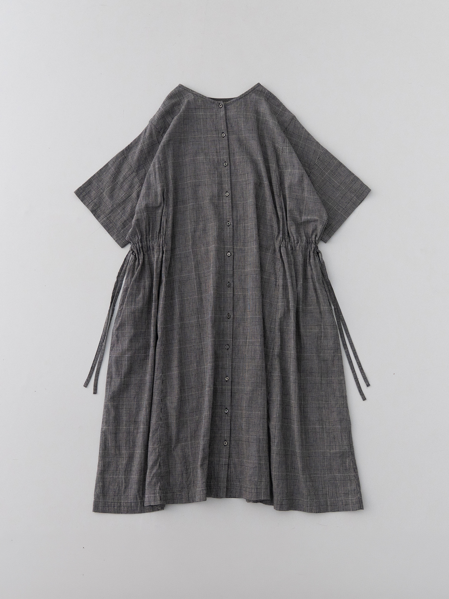 Cotton Linen Glen Check Side-Ribbon Dress