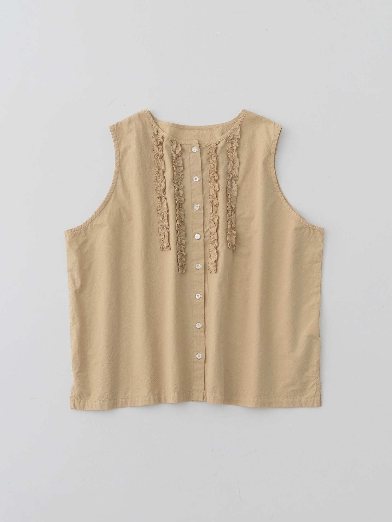 Cotton Linen Mini Frill Sleeveless Blouse