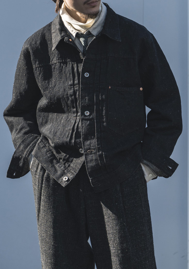 コットンヘンプデニムジャケットの着用画像