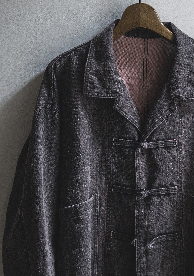 カラーリネン墨コーティングシャツ