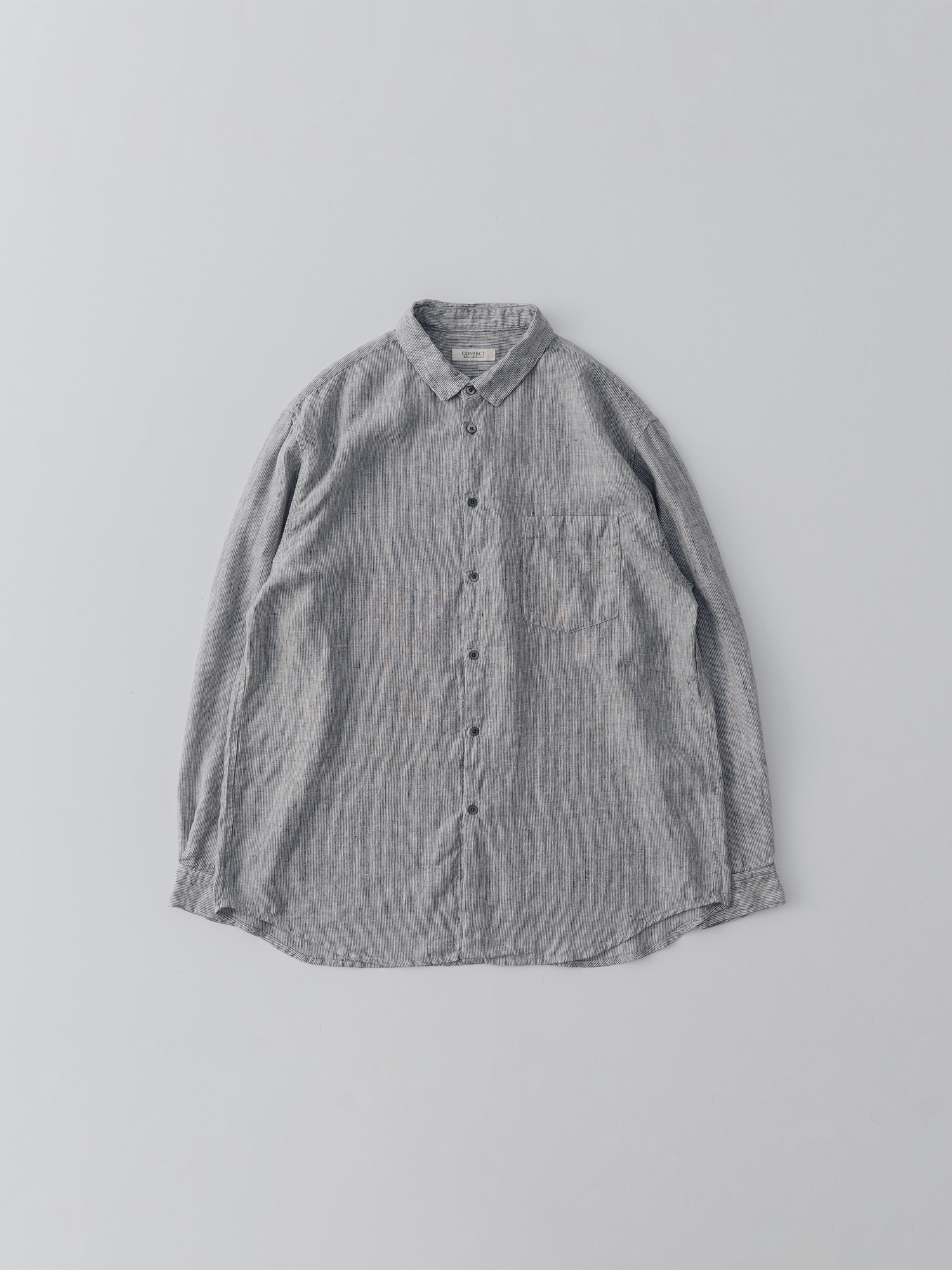 Linen Hairline Stripe Short-Sleeve Regular Collar Shirt