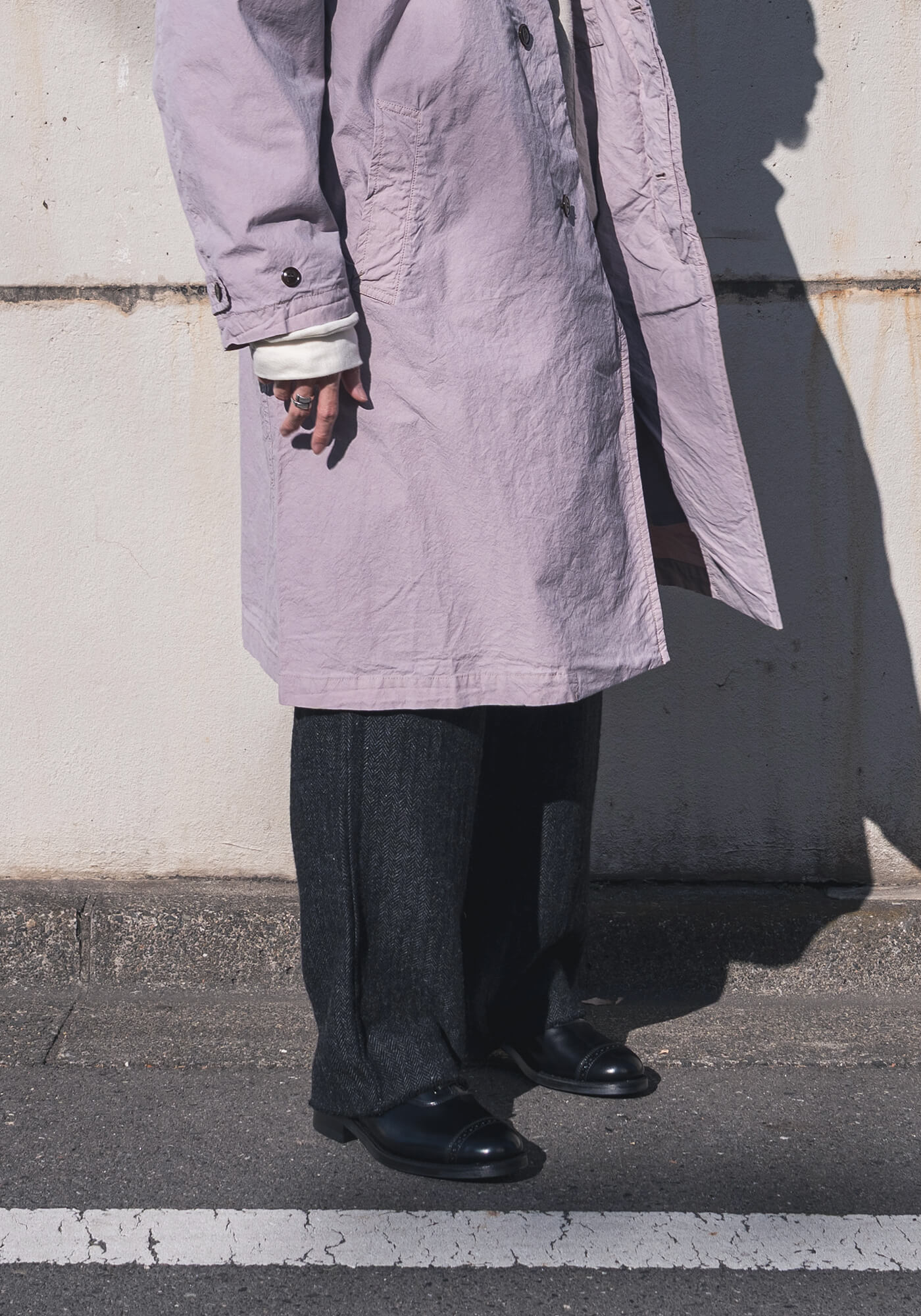 ラベンダーカラーのスーピマコットンコート