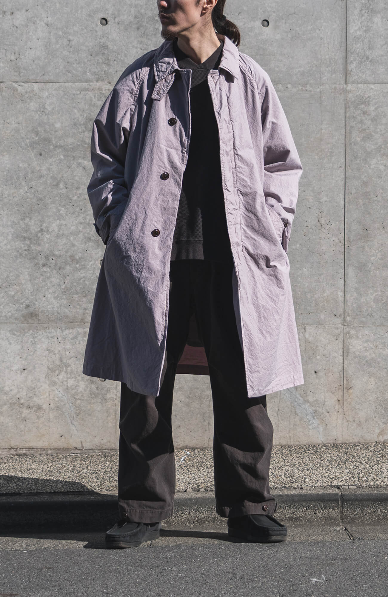 ラベンダーカラーのスーピマコットンコート